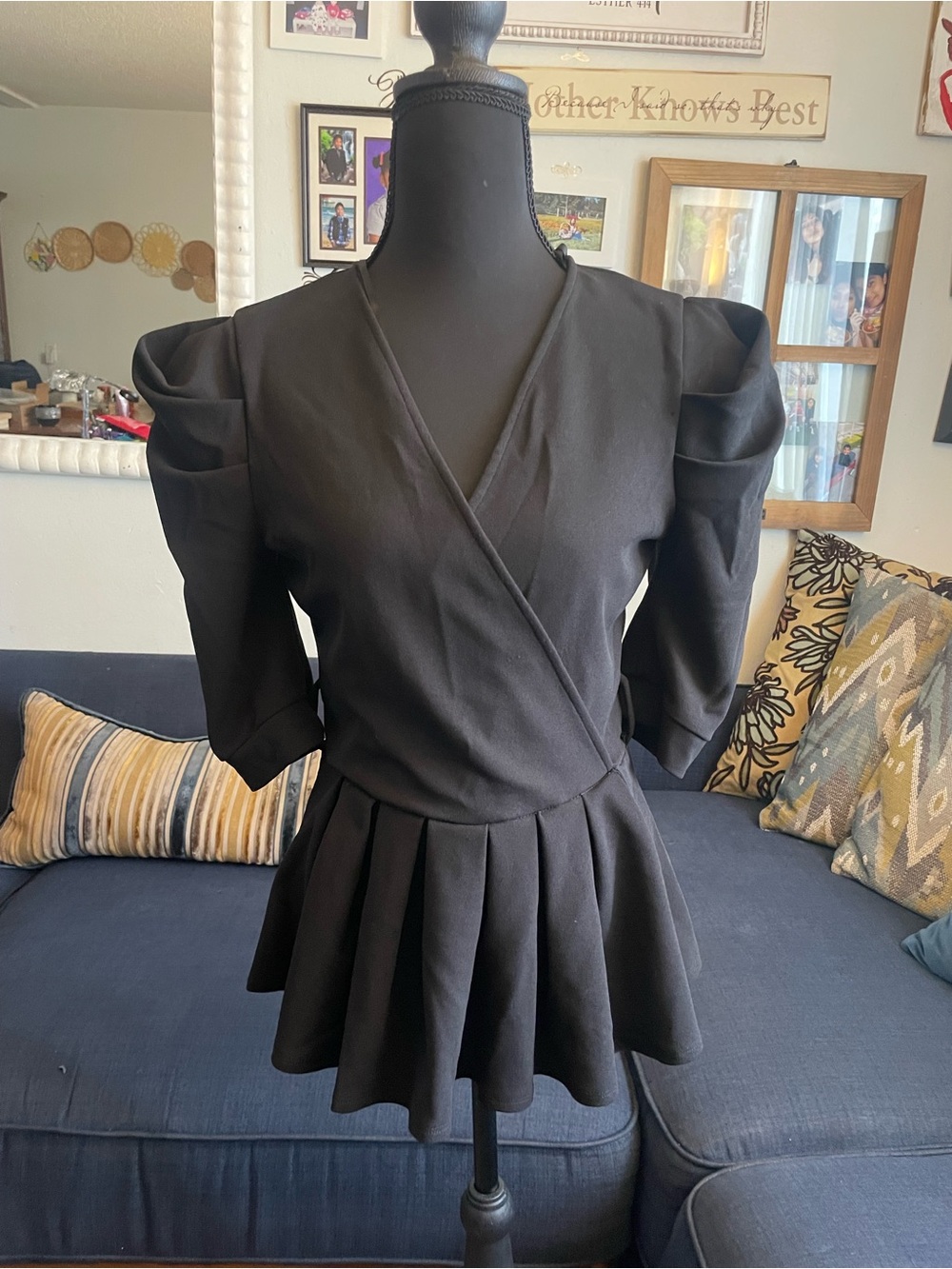 love J Black Puff-Sleeve Wrap Peplum Mini Dress